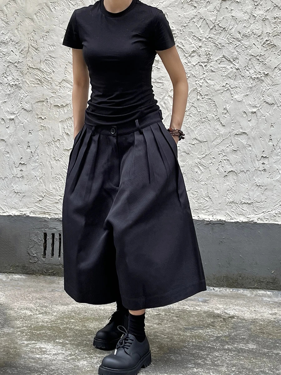 REDDACHiC Unisex Black Baggy Jort Bloomers High Waist Pleated Front Plain Casual Wide Leg Short Pants Acubi Fashion 250714