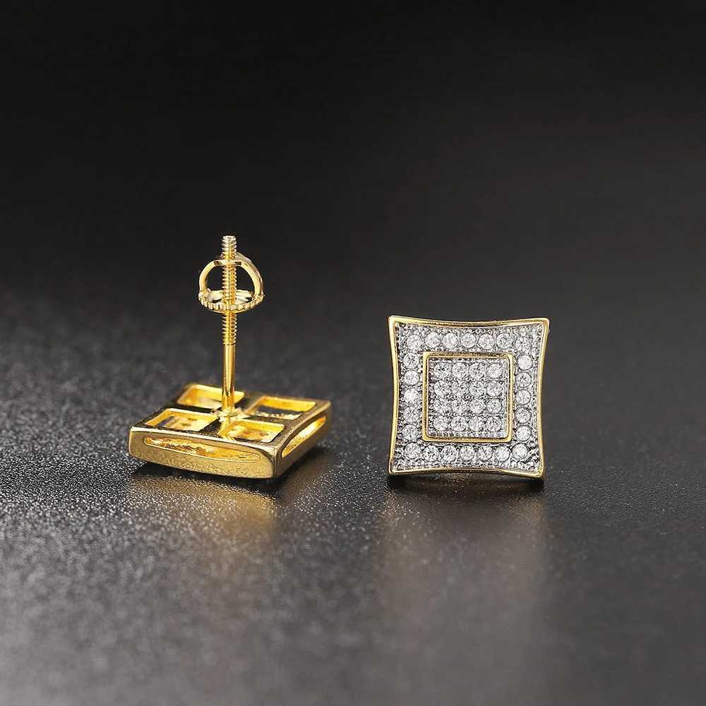 Rock Hip Hop Iced Out Stud Earring for Men Male Inlaid AAA+CZ Zircon Gold Color Piercing Ear Accessories Hiphop Trend Jewelry XJ250718
