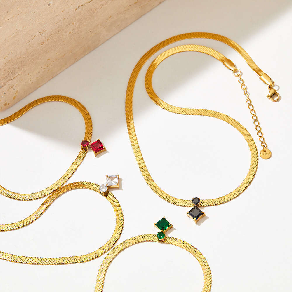 Blogger Single Dia Rhombus Zircon Stainless Steel Clavicle Chain Women's Color-Retaining Flat Snake Bone Bracelet Jewelry