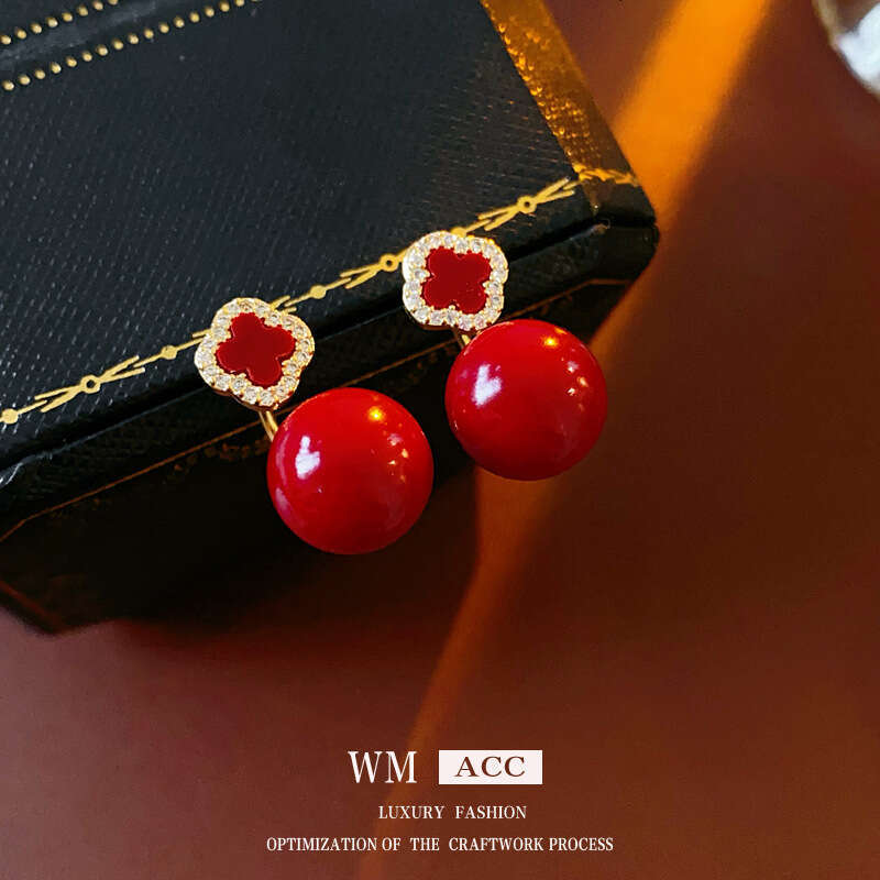 Real Gold Plated Sier Needle Flower Round Ball Fashion Two-Way Wear Versatile High-End Elegant Earrings