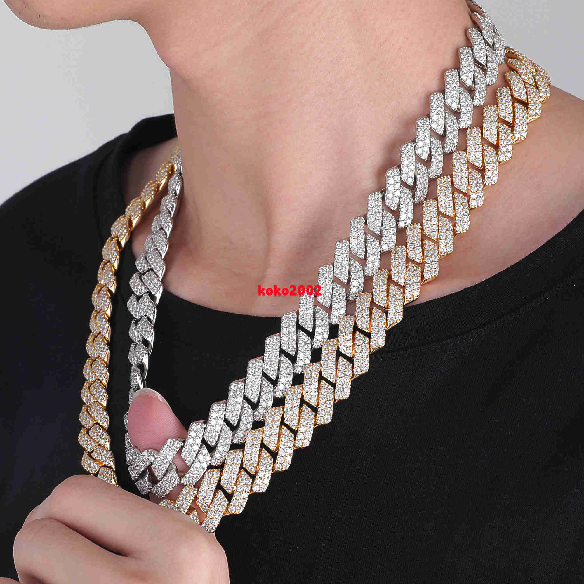 High Quality Silver Iced Moissanite Cuban Chain VVS1 Clarity Hot Sale Hip Hop Necklace Bracelet Cuban Link Chain