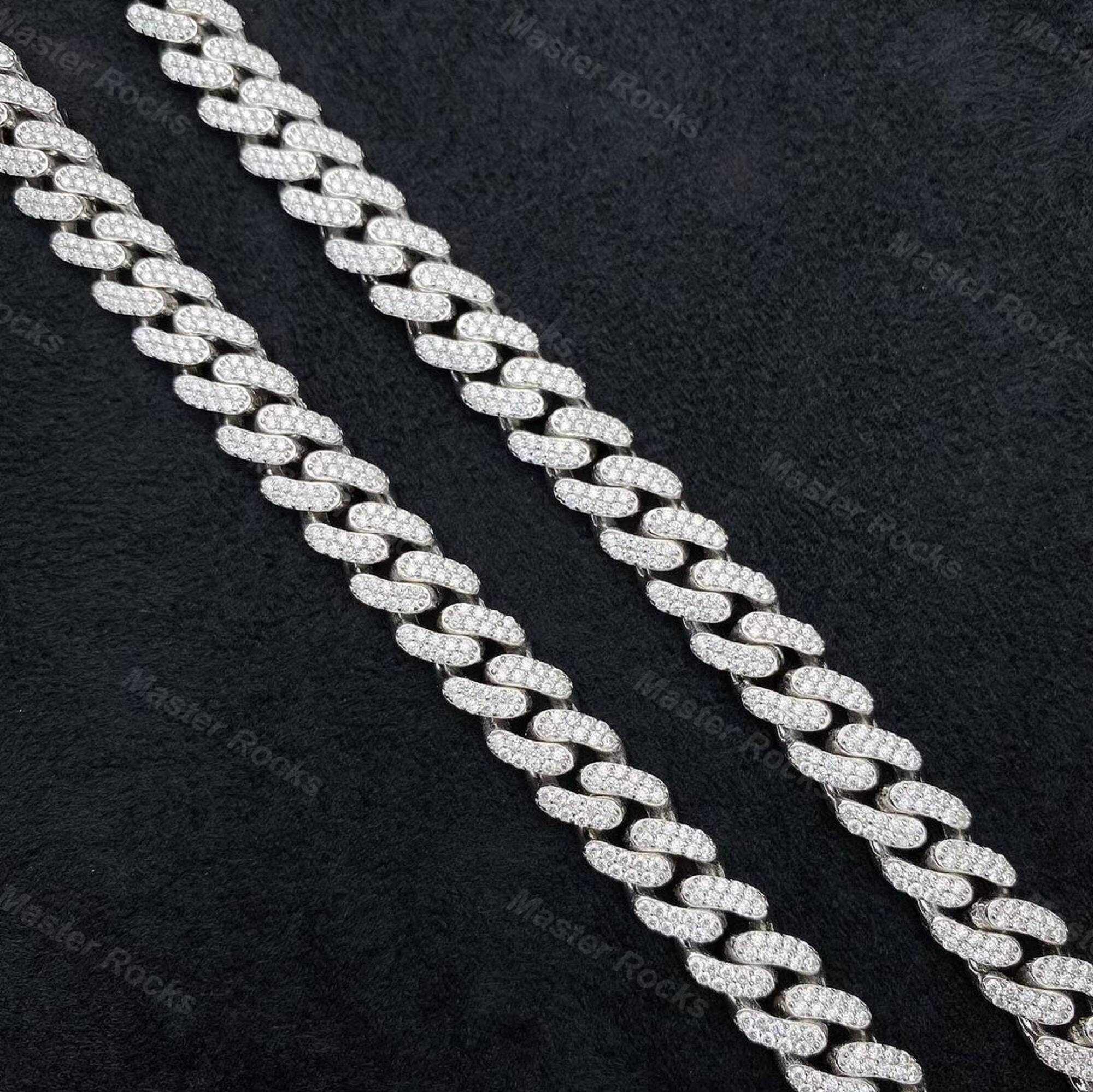 Custom Jewelry 10mm Two Rows Iced Out Necklace D Color Vvs Moissanite Miami Cuban Link Chain in Sliver 925