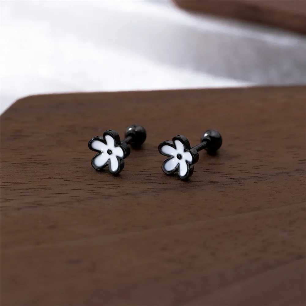 925 Silver Enamel Black Flower Earrings for Women Screw Silver Stud Earrings XJ250718