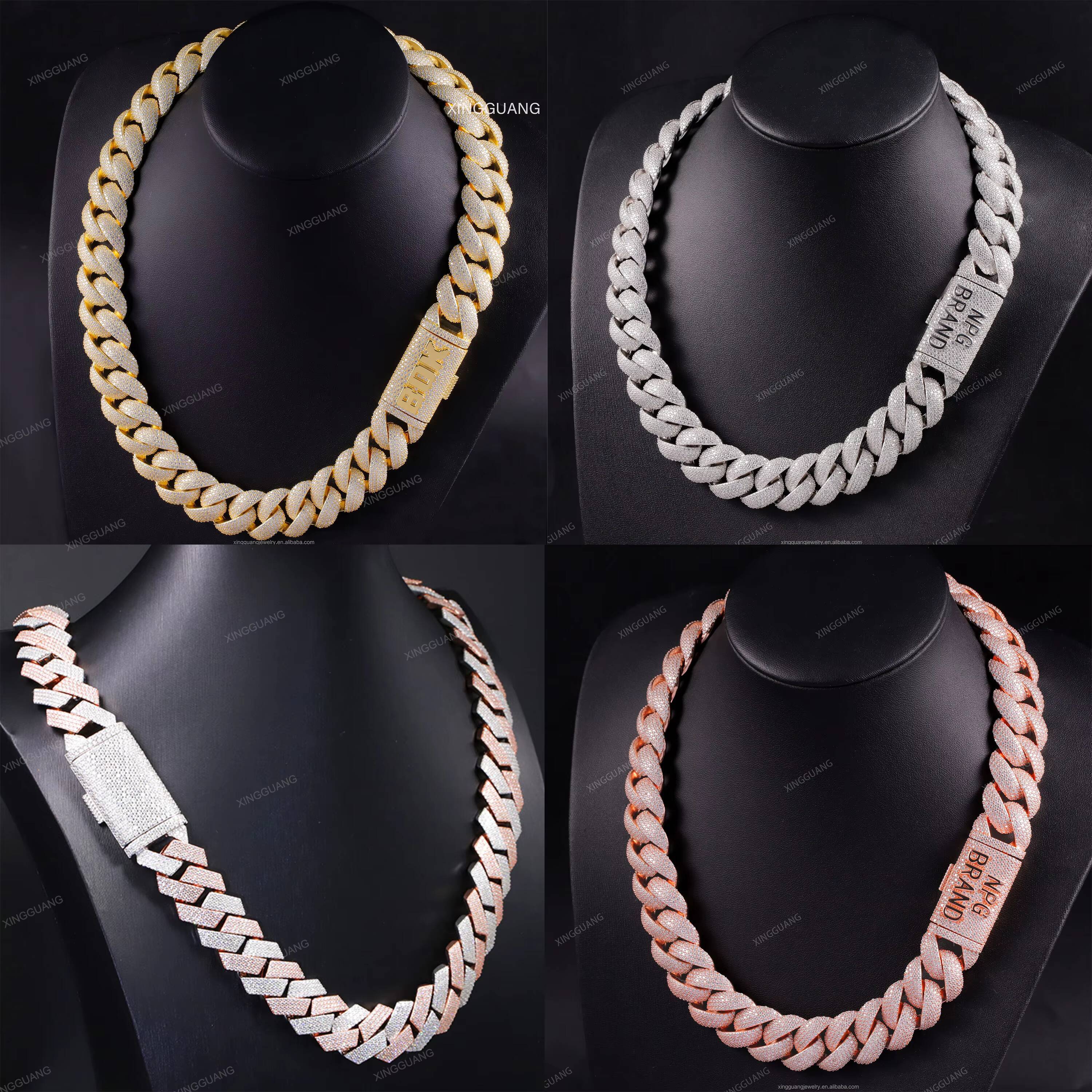 6mm-22mm Full Iced Out VVS Moissanite Diamond S925 Sterling Silver Hip Hop Men Cuban Link Chain Factory Price