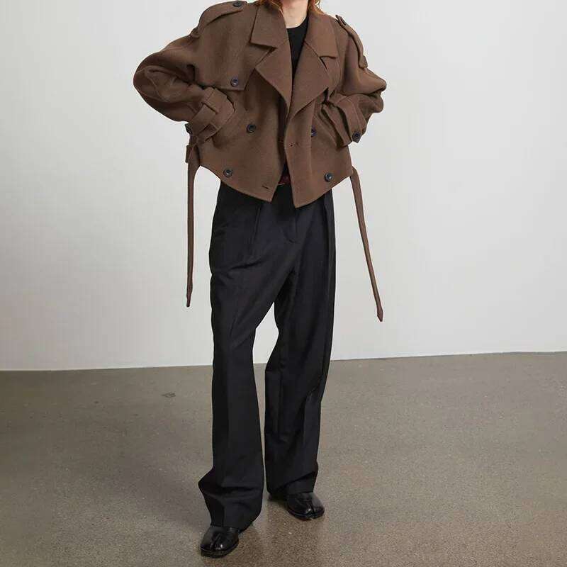 Women Casual Retro Woolen Blend Turn-down Collar Solid Jacket Fashion Slim Coat Autumn Winter New Lady Outerwear