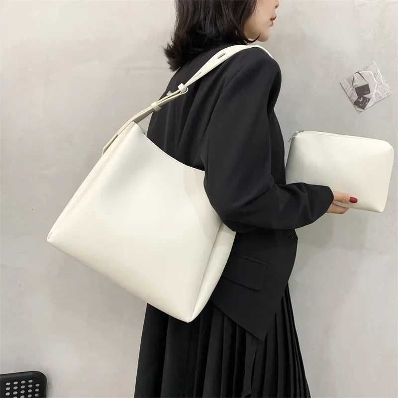 2025 Trends Fem Simple Large High Capacity Leather Tote Bag for Women Shoulder Side Bag Handbags and Purses Wen Bag Y250718