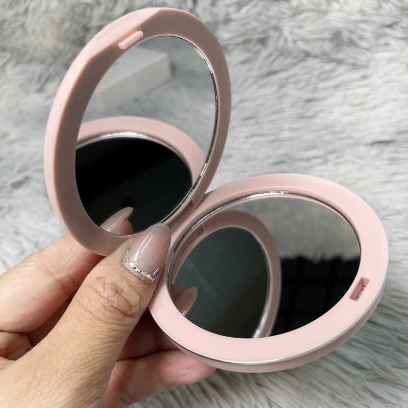 Round Folding Double Facettes Makeup Mirror Portable Compact Mirrors Leather Hd Cosmetic Mirror with Gift Box