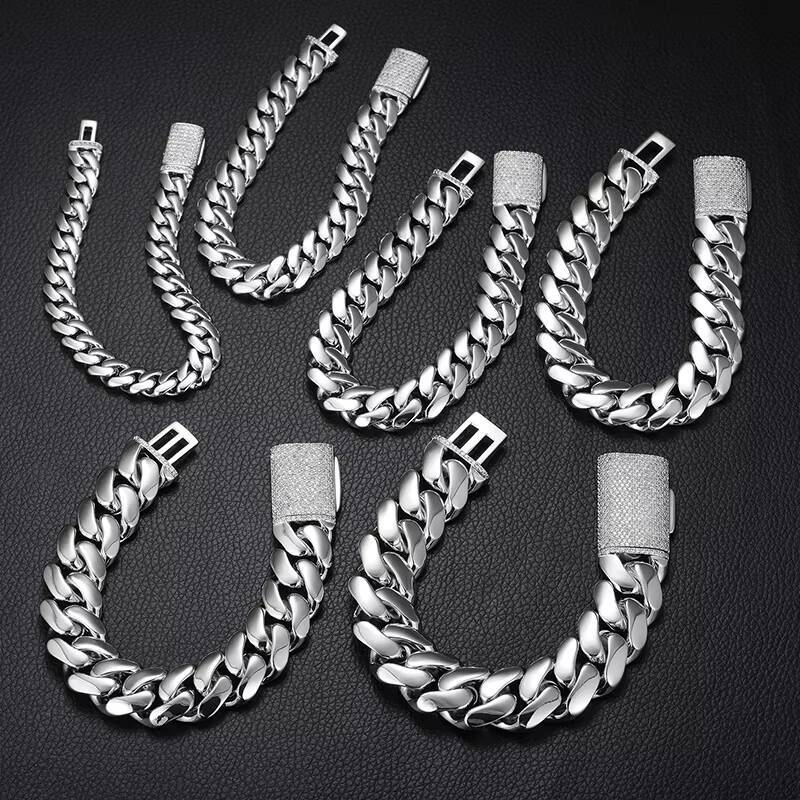 10-20mm 7-9 Inch Miami Cuban Link Chain Iced Out Gold Plated Brass Zircon Diamond Rappers Hip Hop Jewelry Anklet Bangle Bracelet