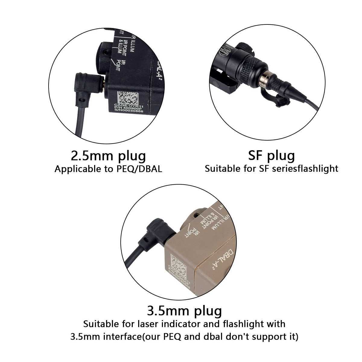 20mm DBAL A2 PEQ 15 NGAL MAWL M300 M600 Flashlight Weapon Gun Light Boost Red Dual Function Switch 2.5mm/SF PlugXJ250718