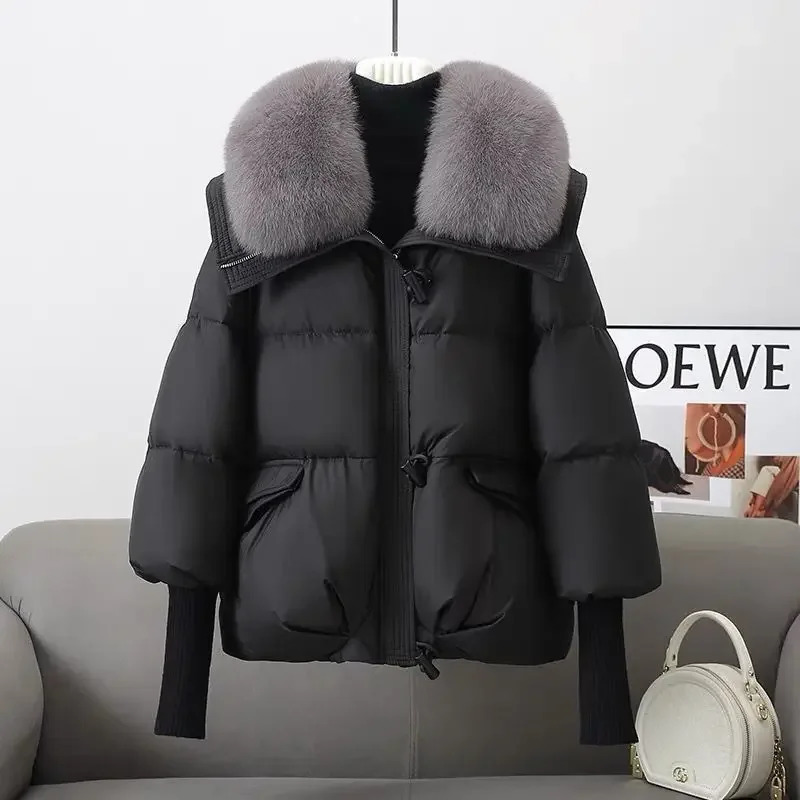 2025 Winter Down cotton Short Padded Jacket Women Parkas Fur Collar Thick Cotton Coats Clothes Black Casual Outerwear Female 250716