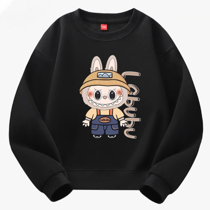 LABUBU pure cotton children's long-sleeved top soft and comfortable pattern printing design children's spring and autumn top comfortable and