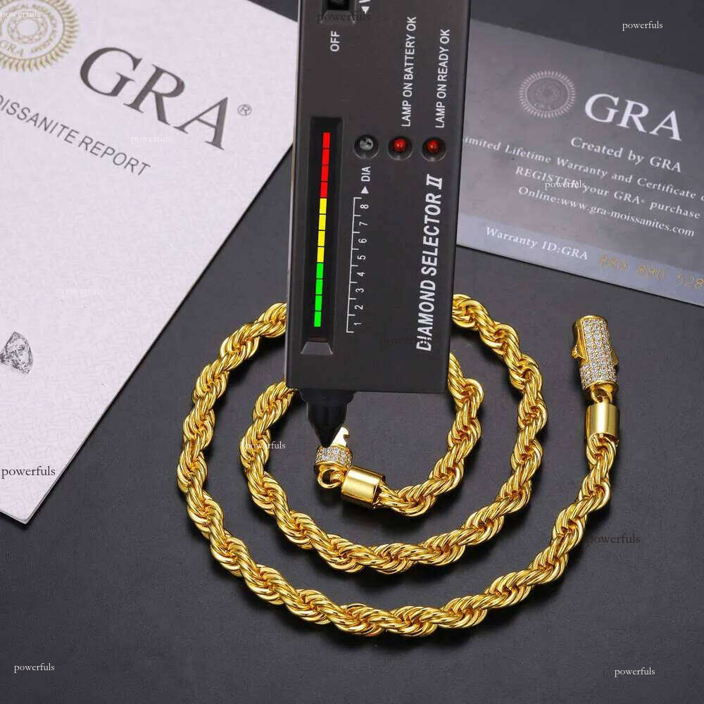 6mm 12mm 14K Gold Plated Solid Sterling Sier VVS Moissanite Dia Iced Out Lock Rope Chain Necklace For Men