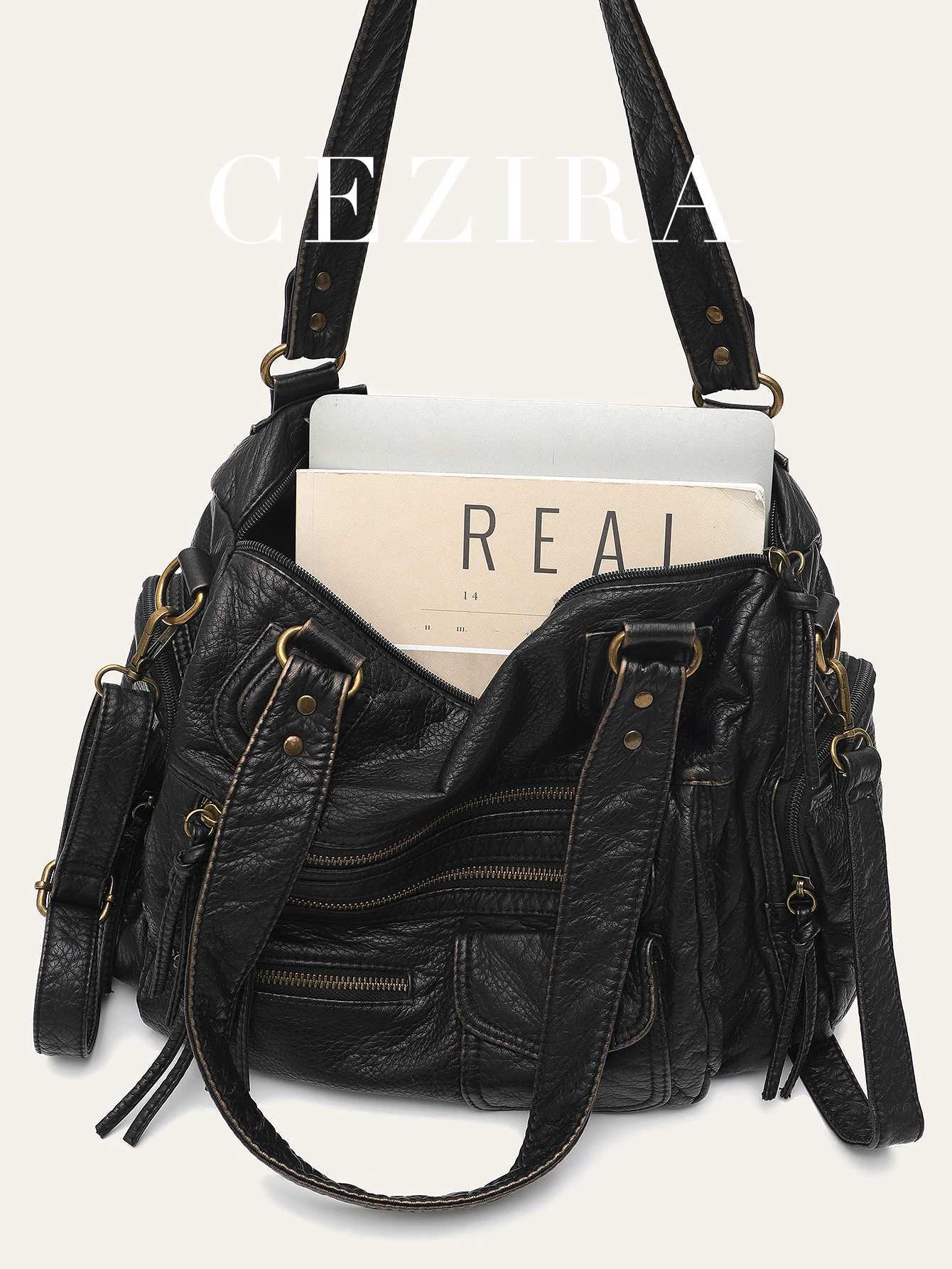 Vintage Wen Unisex B-off Color Wed PU Vegan Leather Zip Pockets Shoulder Crossbody Bag Large Casual Daily Travel Y250718