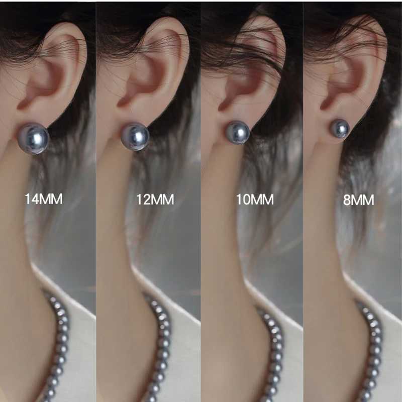 8/10/12/14MM Simple Exquisite Gray Pearl Stud Earrings for Women Girls Minimalist Jewelry Gifts XJ250718