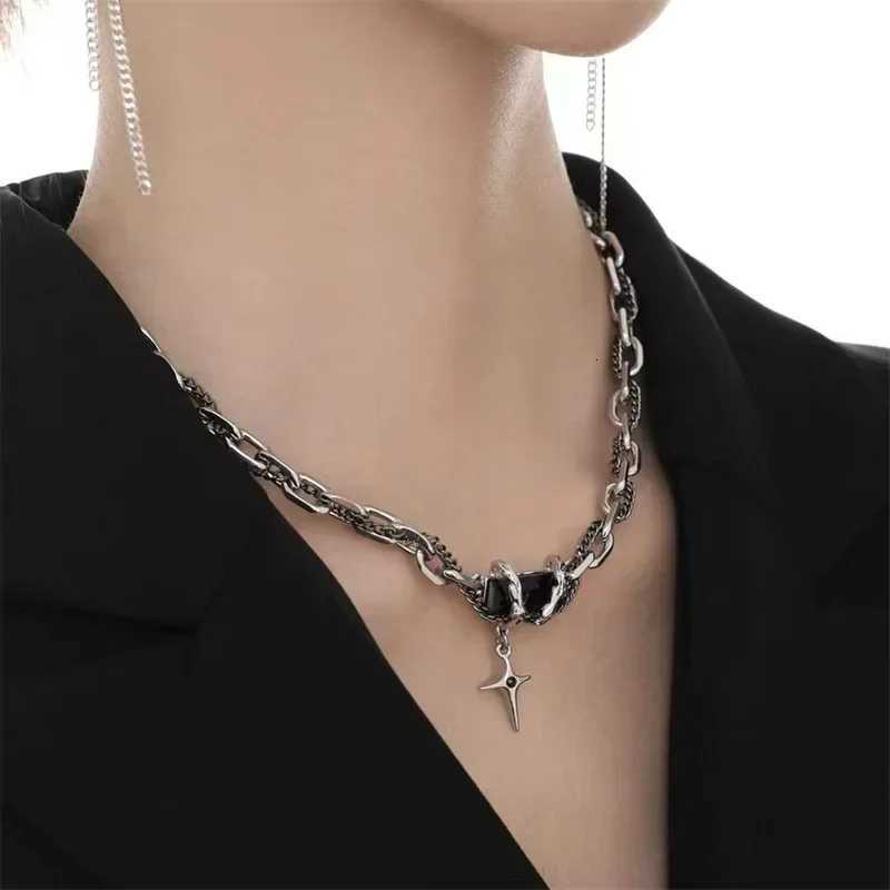 2024 Retro Black Zircon Star Necklace For Women Men Trend Titanium Steel Punk Necklace Unisex Jewelry New Coup Accessories W250718