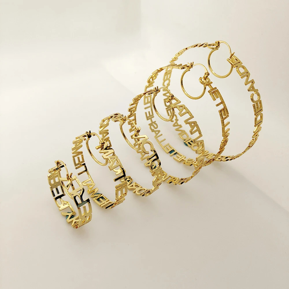 DODOAI 40mm-90mm Hoop Name Earrings Customize Name Earrings Hoop Stainless Steel Customized Personalized Jewelry with Gift Box 250716