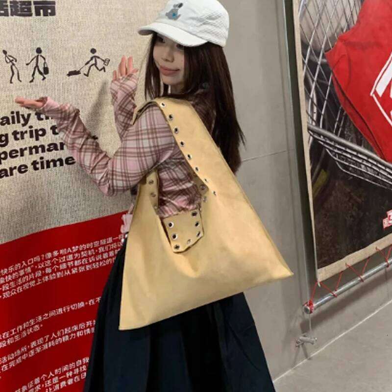 Retro Rivet Shoulder Armpit Fashion Motorcycle Suede Large Capacity Tote Bag