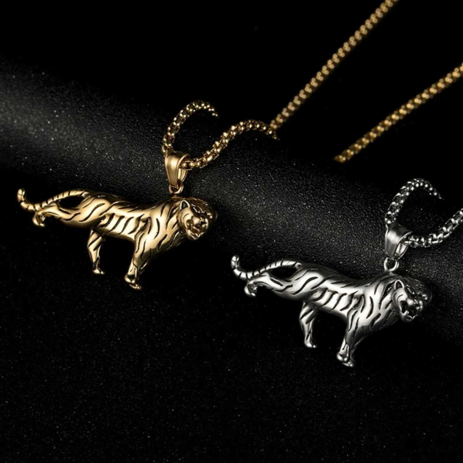 Titanium Steel Tiger Pendant Dining Tiger Shape Mens Necklace Fashion Men Accessories Whosa W250718