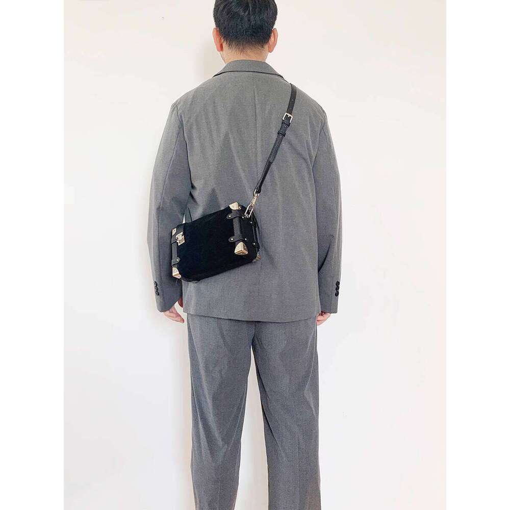 Suede Box Unisex Motorcycle Rivet Square Niche Design Handbag Crossbody Bag For Women