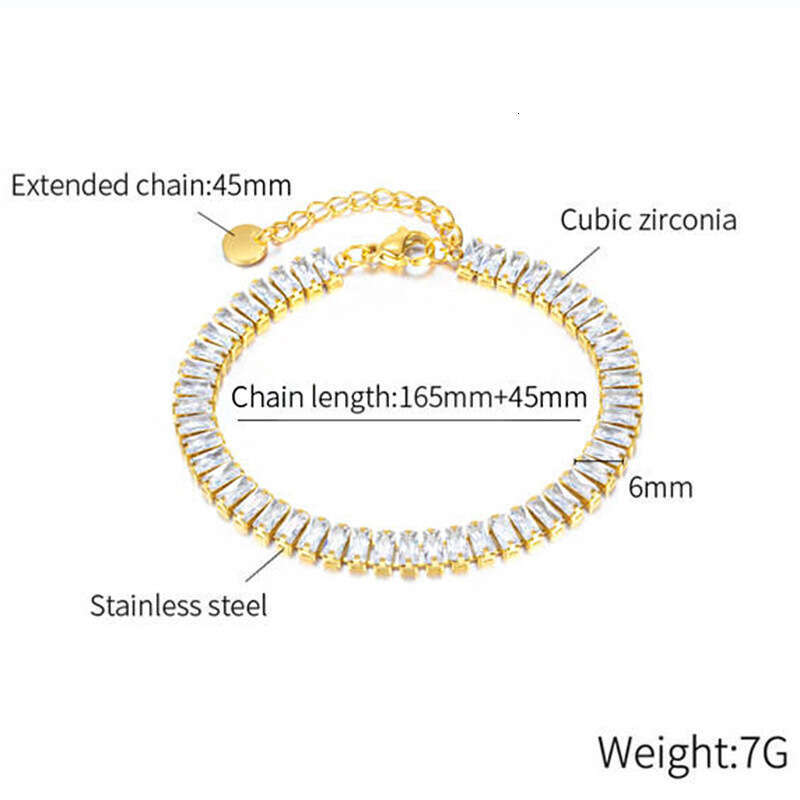 Ins New Luxury Jewelry Designer Bracelet Titanium Steel Square Zircon Bracelet Single Row Tennis Bracelet Round Brand Snake bracelet Chain nail bracel