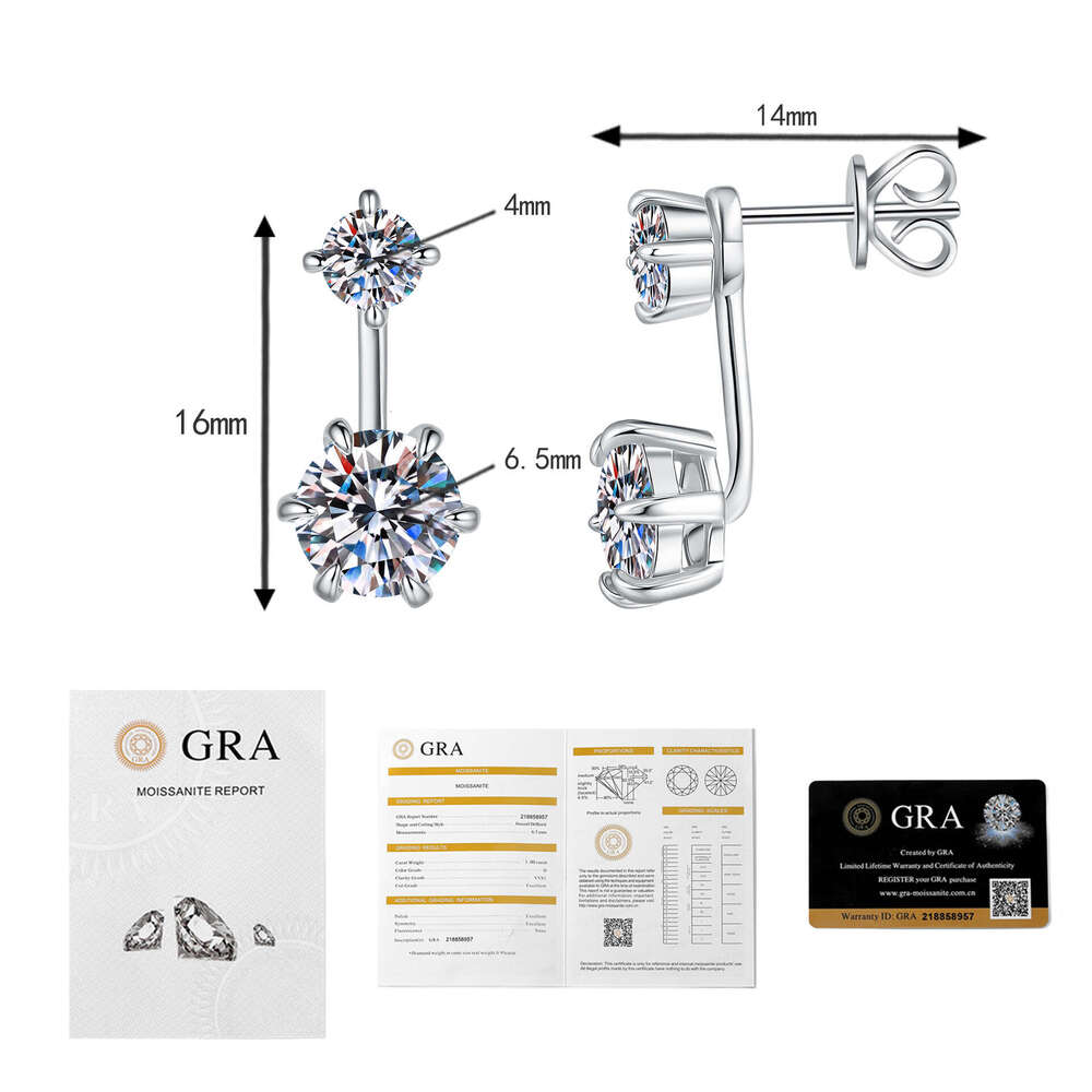New Double-Wear Moissanite S Pure Sier Small Exquisite Light Fashion Earrings 3dc