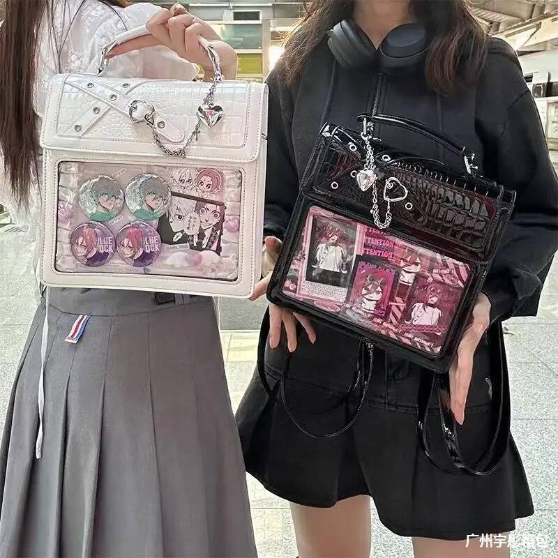 Gothic Style Girls Lolita Minimalist Backpacks Satchels,Students School Love Pendant Transparent HandBags Itabags high-quality