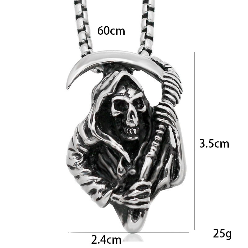 Japanese and Korean Skeleton Death Scythe Pendant Necklace Domineering Personality Stainless Steel Punk Trendy Men's Necklace Stainless Stee
