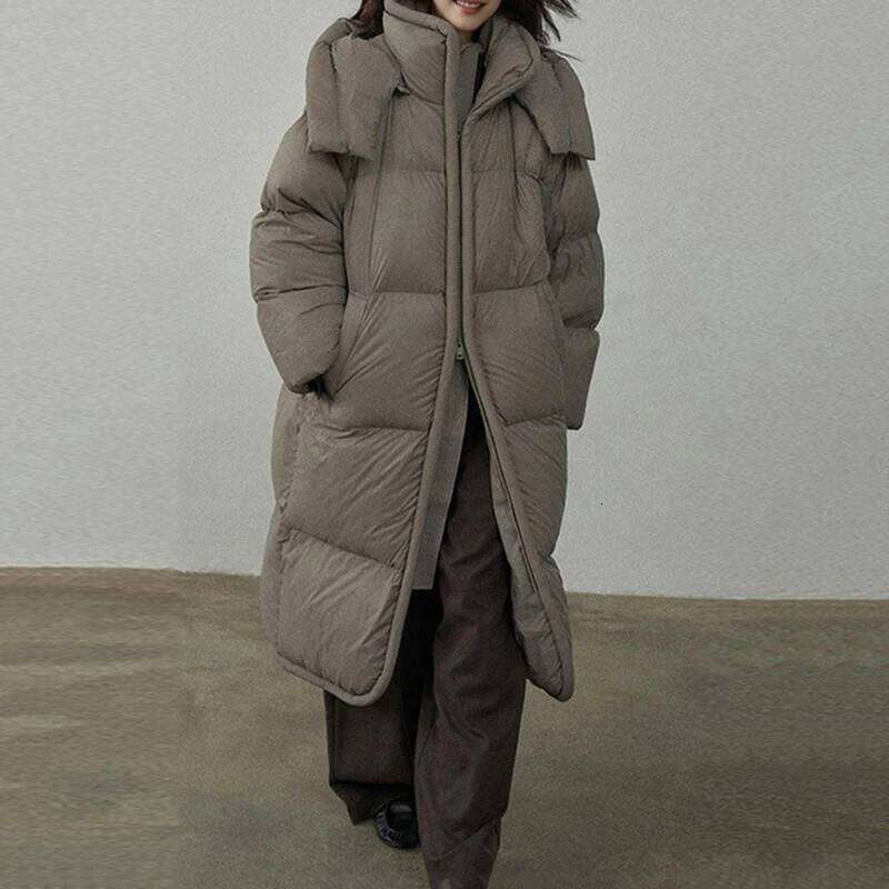 Winter Hooded Mid-Length Women Loose Thick 90 White Duck Jacket Female Windproof Long Over Knee Down Parka Coat MDNG