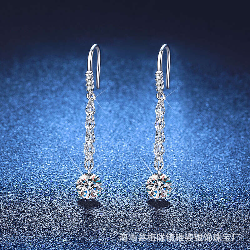 Moissanite Chinese Style National Trend Phoenix Tail Chain Elegant High-end Tassel Starry Sky Earrings Ear Thread 791