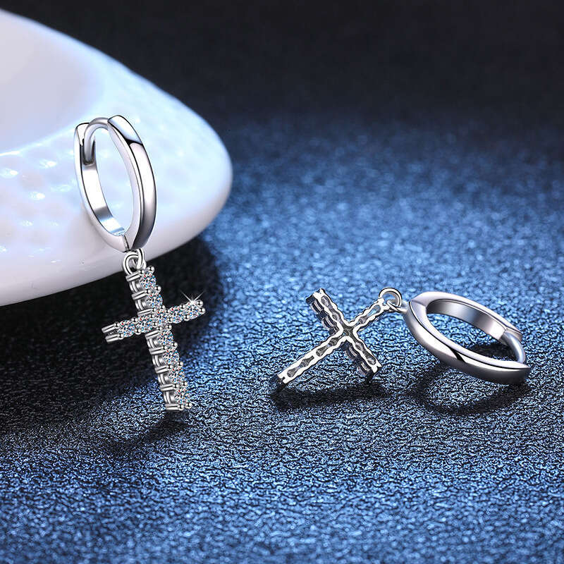 S Pure Sier for Women Full Dia Drop High-end Style Cross Moissanite Earrings 070