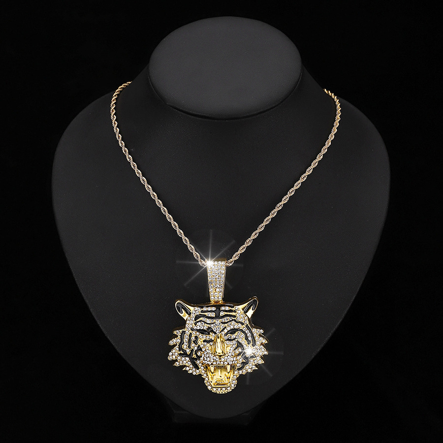 New Alloy 3D Full Dia Pendant Cuban Necklace Men's Hip-Hop Cool Niche Tiger Jewelry ddmythur