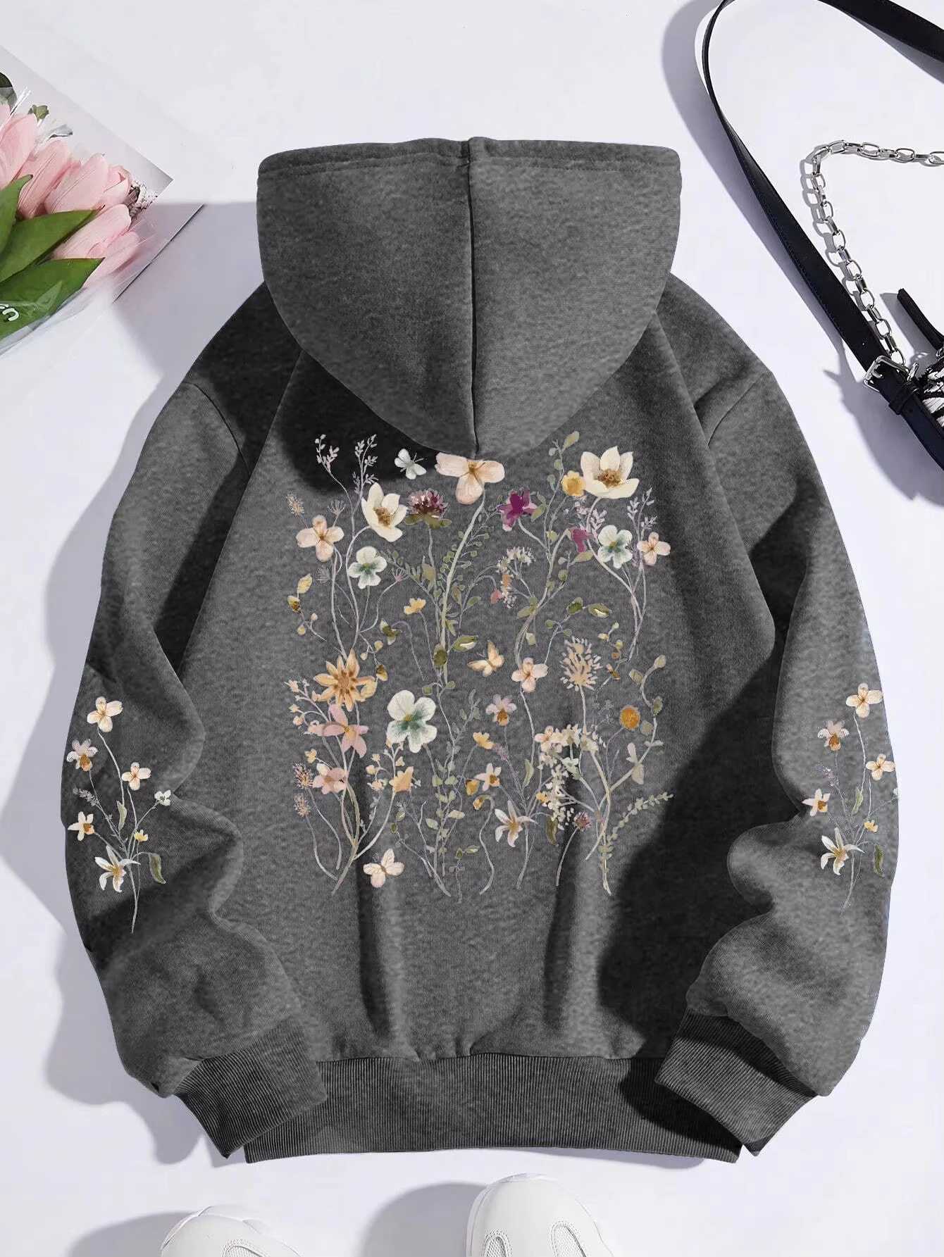 Colorful Flowers Women Sweatshirt Harajuku Casual Sweatshirt Fashion Loose Hoodie Autumn Warm Vintage Fleece Woman Top Z250719