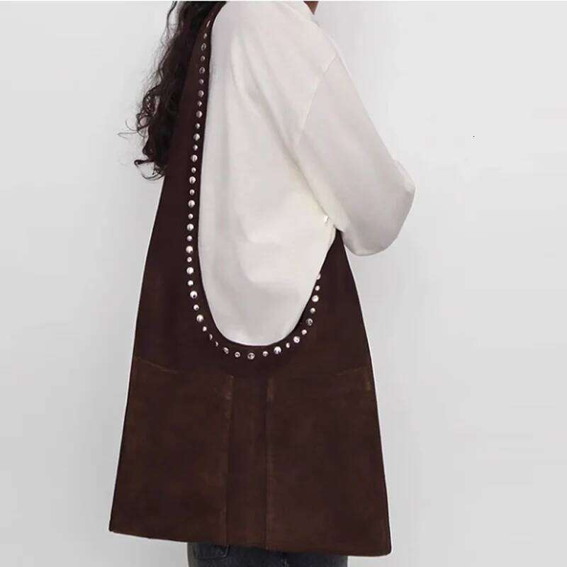 New Retro Rivet Shoulder European and American Motorcycle Armpit Bag Women Handbag