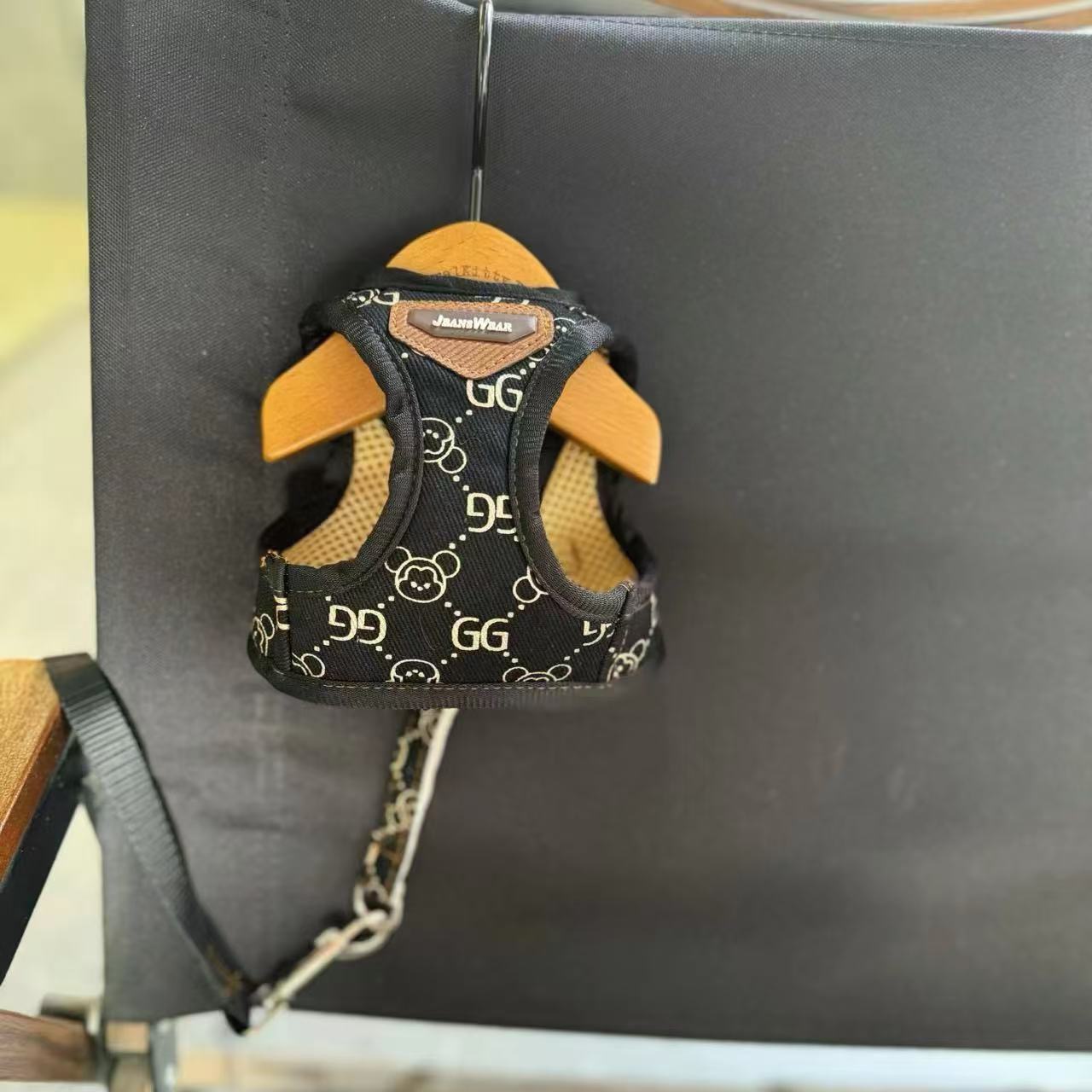 Adjustable Breathable Vest-Style Harness with Leash for Small/Medium Dogs & Cats - Gold Foil Design