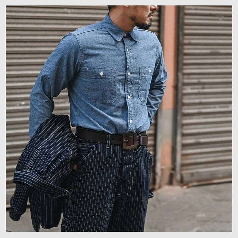 Non_Stock_50S Classic Double Patch Pocket Youth Long-Sleeved Work Shirt