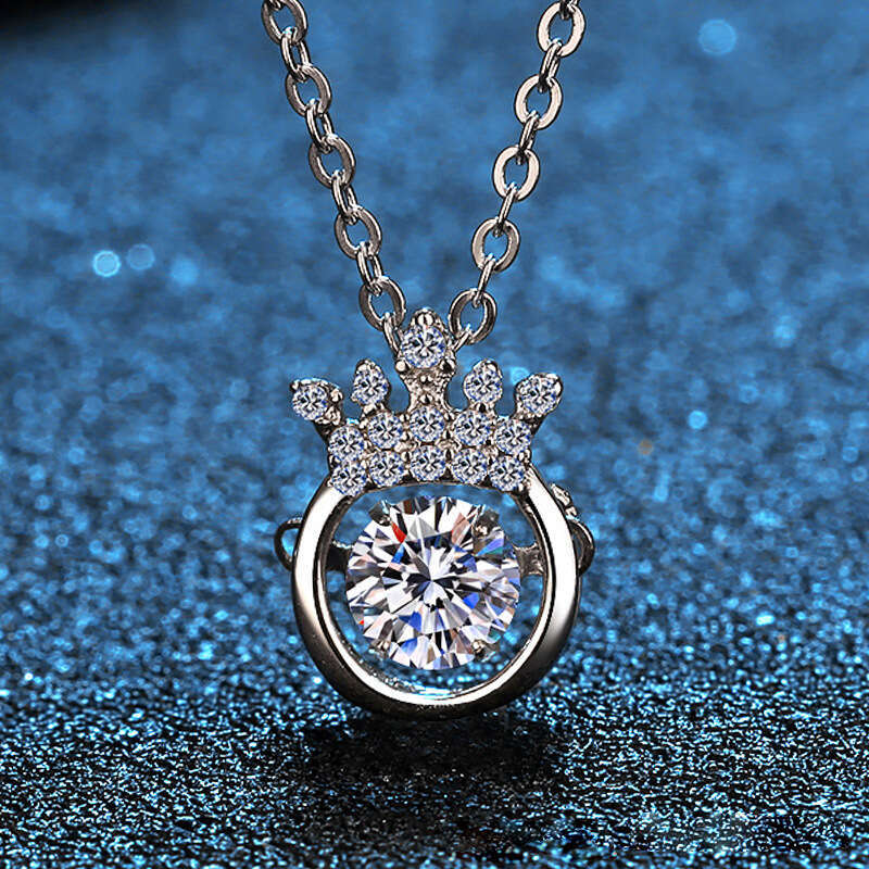 Moissanite S Pure Sier Necklace Dynamic Crown Beating Heart Qixi Valentine's Day Gift a3c