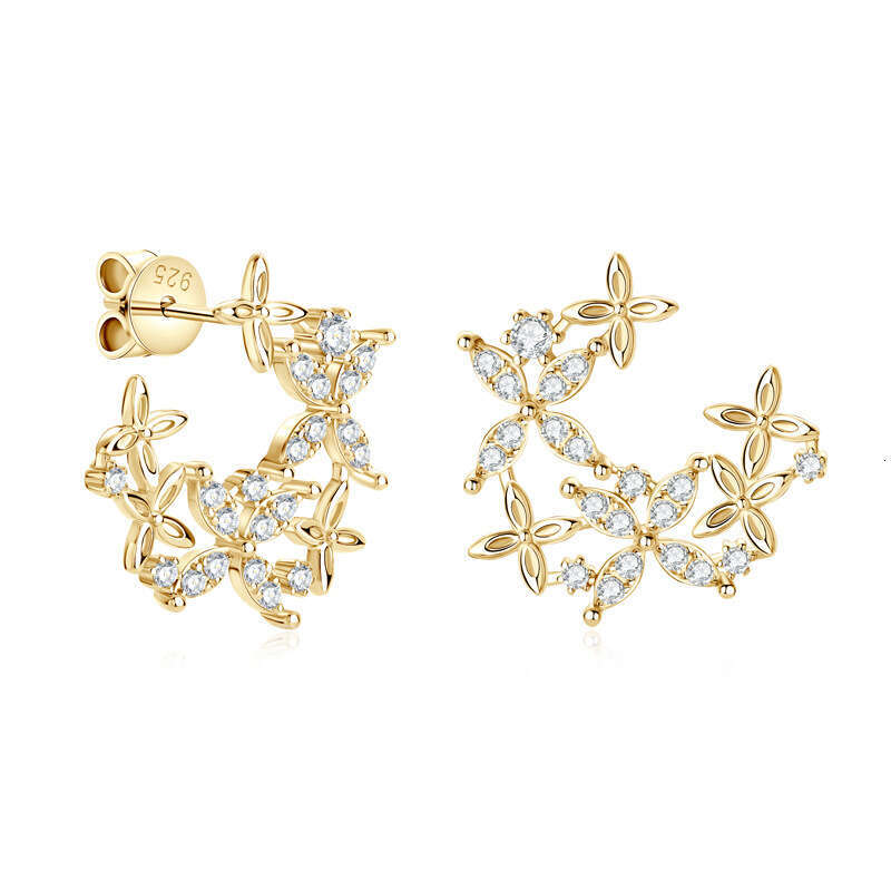 Star Style Fashion Light High-end Clover Irregular Moissanite Sier Gold-plated Earrings