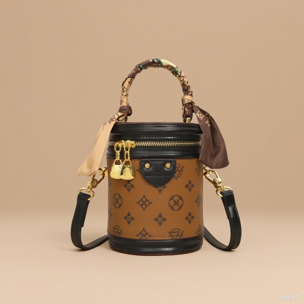 Retro 2025 New Fashion Zipper Shoulder Crossbody Bag Printing Splicing Women's Bucket Bag