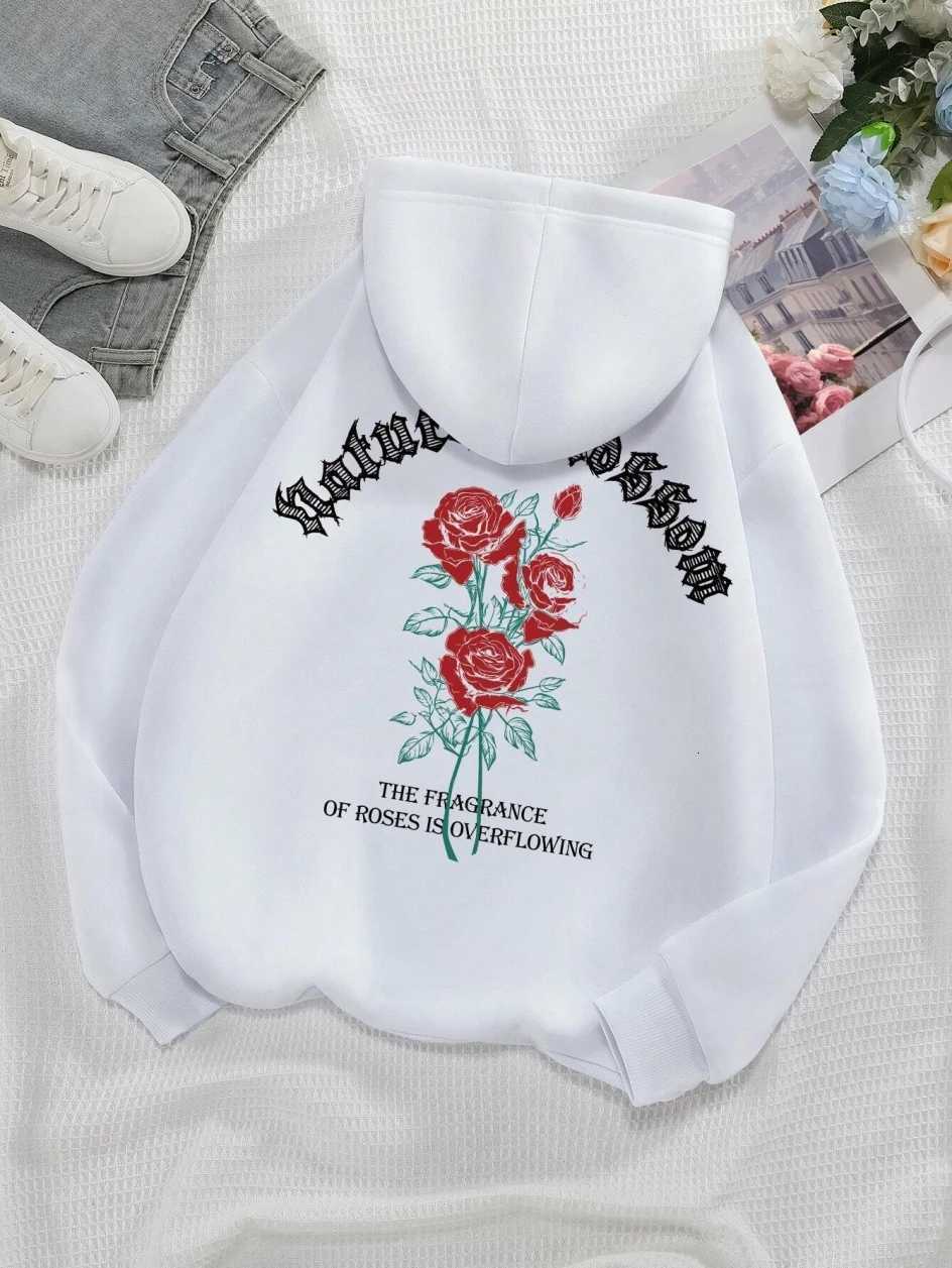 Fashion Women Hoodies Vintage Letters Flowers Printed Sweatshirts Spring Crewneck Pullover Loose Fleece Female Tops Clothes Z250719