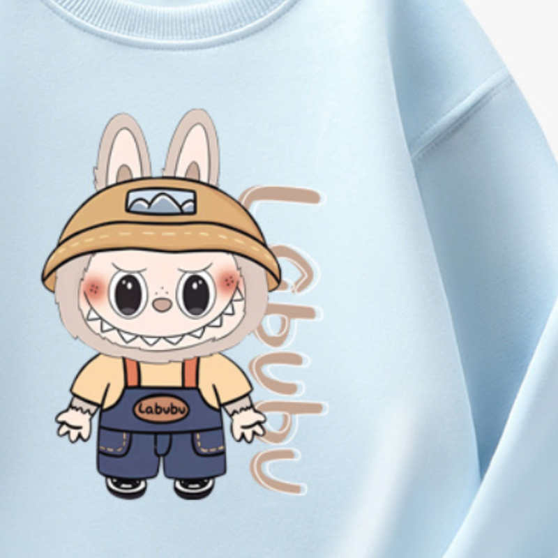 LABUBU pure cotton children's round neck long sleeve top soft and comfortable spring and autumn pattern printed design non-toxic fabric children&