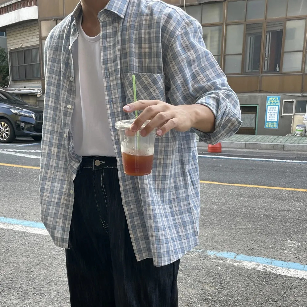 Oversized Korean Style Loose Long Sleeve ShirtMens Thin Coat INS Plaid ShirtUnisexOutdoor Camping Casual Top 250717