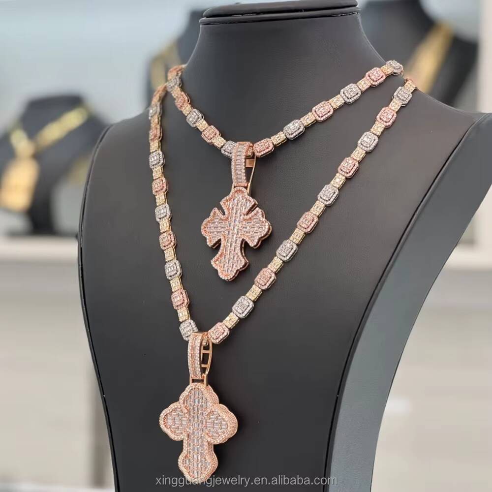 Matching Popular Cross Pendant Pass Diamond test baguette Moissanite Solid Silver Pendant Custom Prayer Pendants Jewelry
