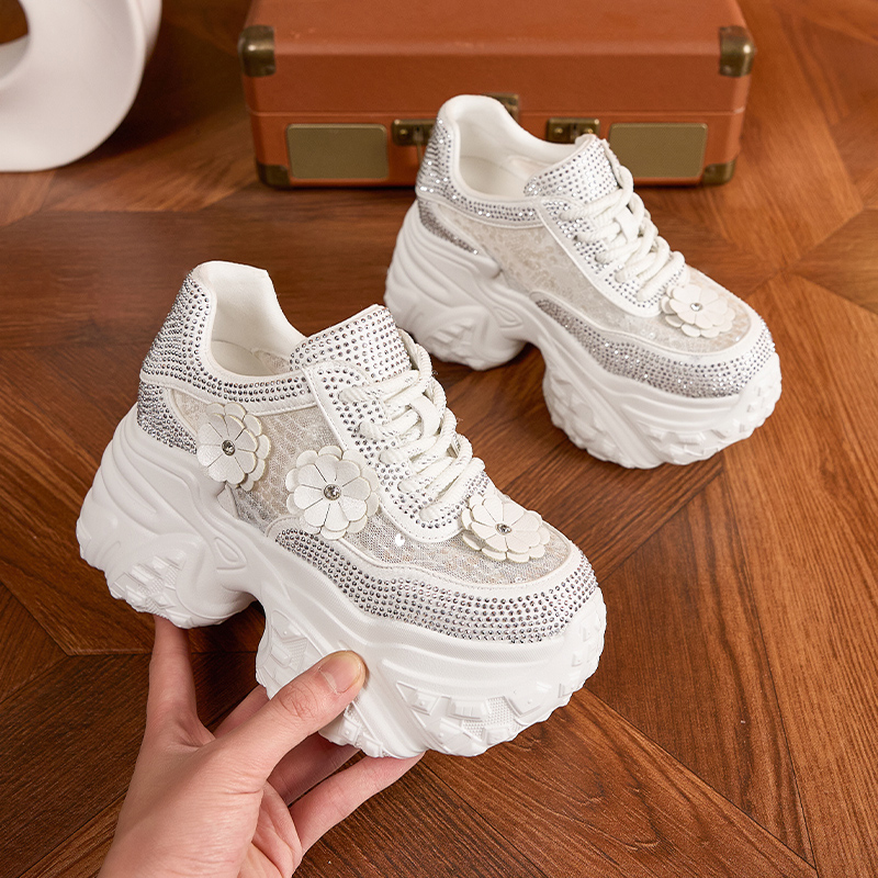 Dad Shoes - Women's Thick-soled High-heel Shoes for Summer 2025 - Best-selling Style with Glitter and Hollow Design - Breathable Mesh Upper - Ver