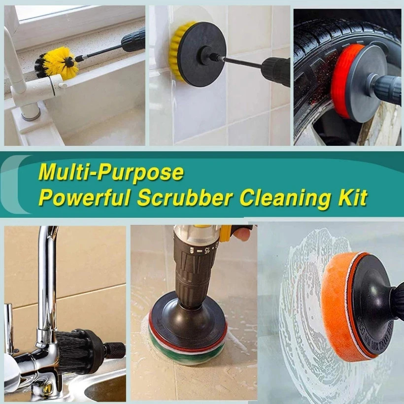 UNTIOR Electric Drill Brush Attachment Set Power Scrubber Brush Car Polisher Kitchen Bathroom Cleaning Kit Toilet Cleaning Tools 250714