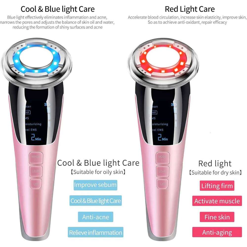 7 in 1 Facial Beauty Device Hot and Cold Photon Introduction Instrument EMS Micro Current Face Massager Home Cleansing Lifting