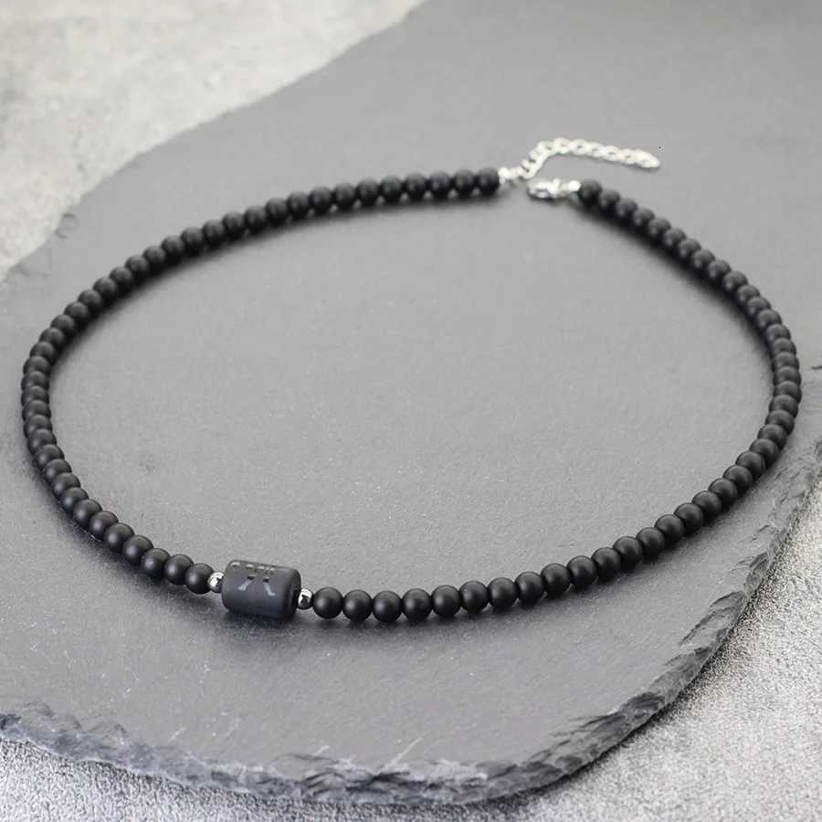 Unique Black Stone 12 Constellations Necklace For Men 19 Inches Stainless Steel Buckle Short Collar Casual Accessories Him W250718