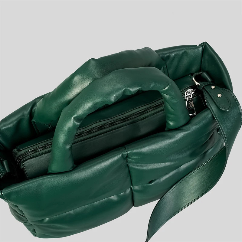 Fashion Leather Padded Tote Bag for Women er Quilted Handbags Soft Pu Shoulder Bags Down Cotton Winter Bag Big 250717