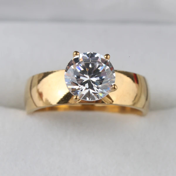 6mm Light Zircon CZ gold color Stainless Steel finger rings men women jewelry wholesale lots 250715