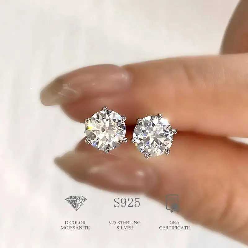 925 Sterling Silver Plated Wedding Fine Jewelry Gift TY D Color Brilliant Round Cut Lab Moissanite Dia Stud Earrings For Women XJ250718