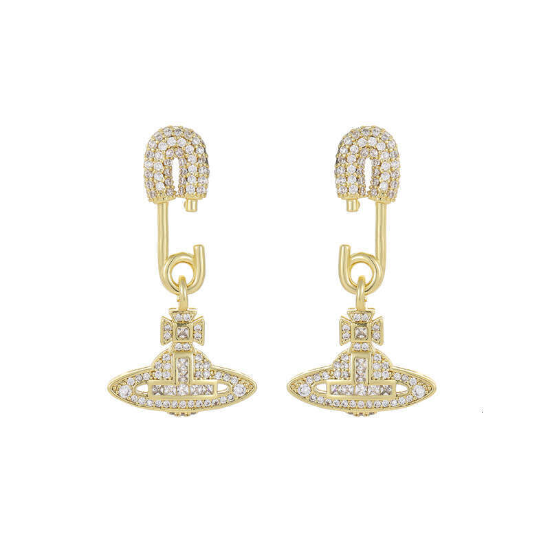 Pin Saturn Planet Micro Pave Full Dia Light Simple Banquet Super Shiny Earrings Fashionable Temperament Personality Studs